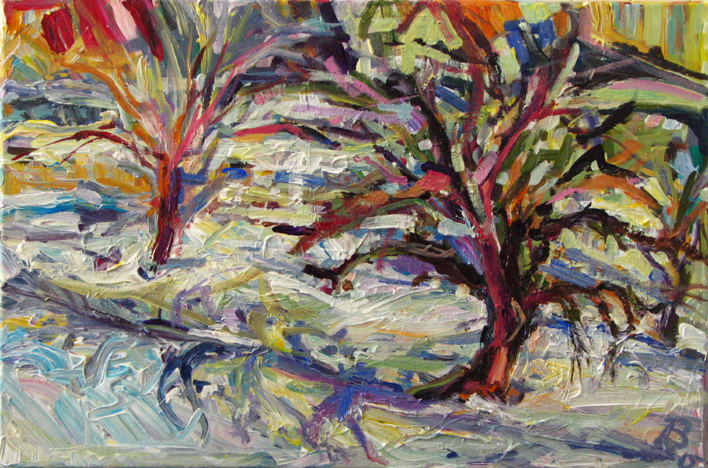 Alter Apfelbaum im Schnee