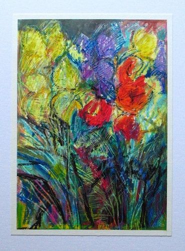 Schwertlilien und Roter Mohn